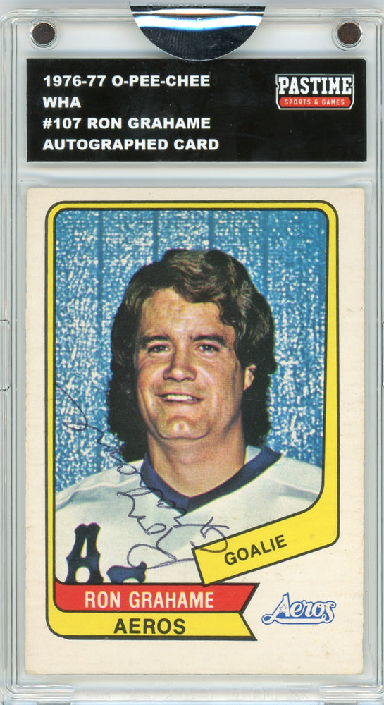 Ron Grahame #107 1976/77 O-Pee-Chee WHA Hockey Autographed Card Encased in Magpro
