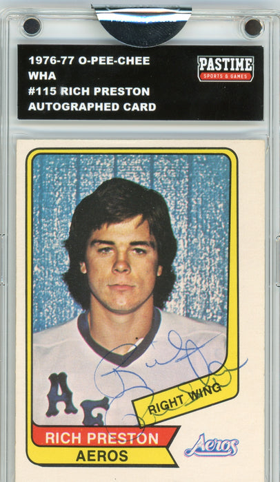 Rich Preston #115 1976/77 O-Pee-Chee WHA Hockey Autographed Card Encased in Magpro