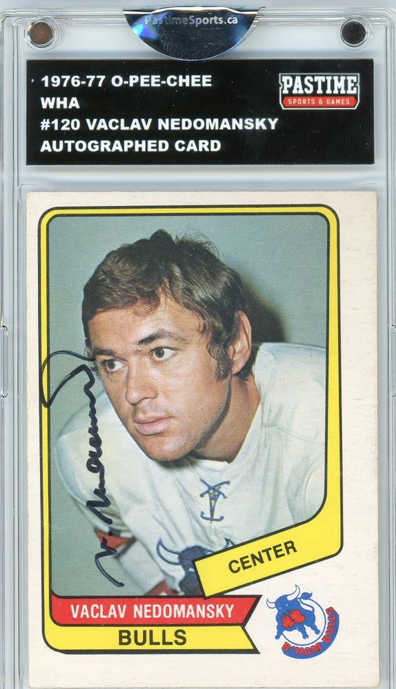 Vaclav Nedomansky #120 1976/77 O-Pee-Chee WHA Hockey Autographed Card in Magpro