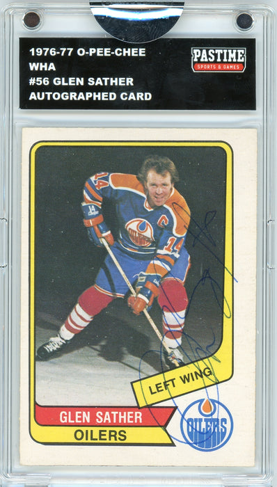 Glen Sather #56 1976/77 O-Pee-Chee WHA Hockey Autographed Card Encased in Magpro