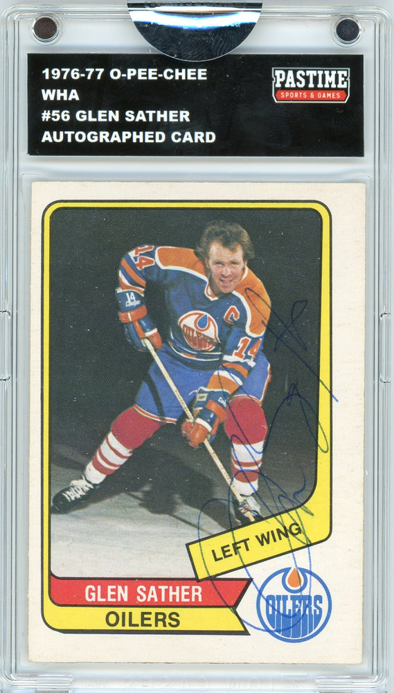 Glen Sather #56 1976/77 O-Pee-Chee WHA Hockey Autographed Card Encased in Magpro