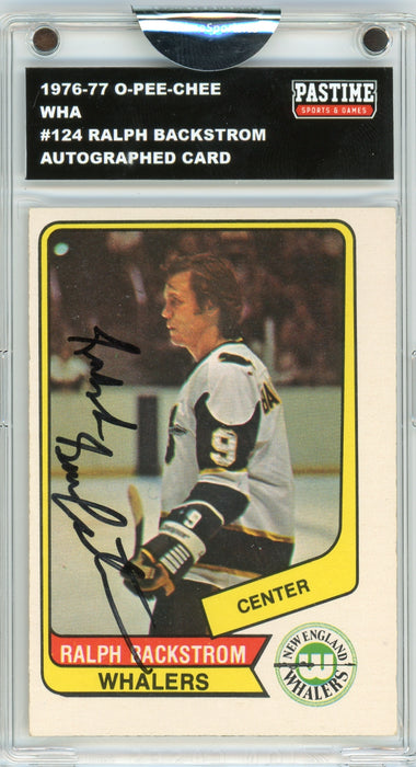 Ralph Backstrom #124 1976/77 O-Pee-Chee WHA Hockey Autographed Card in Magpro