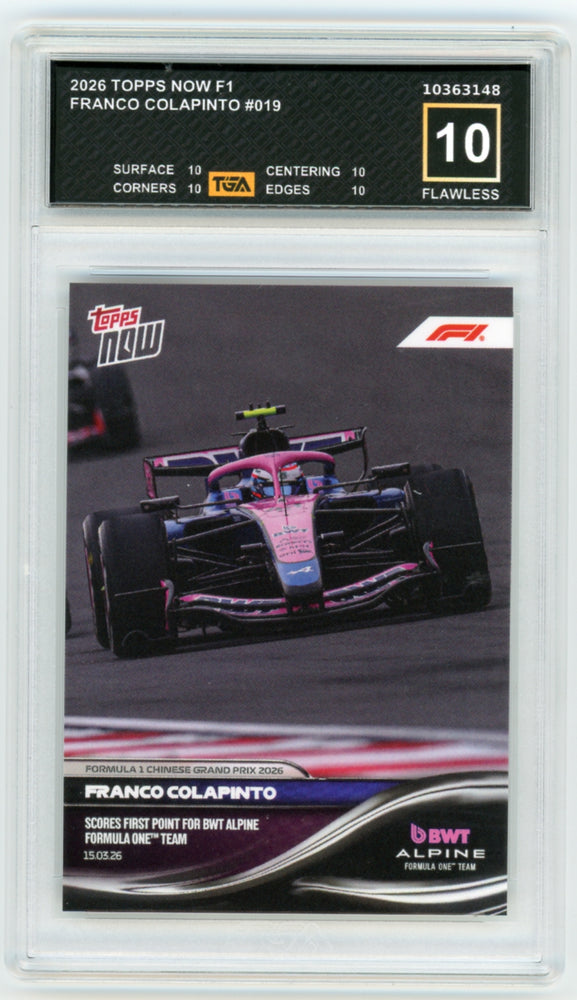 Franco Colapinto #19 2026 Topps Now F1 Graded TGA 10 Flawless Black Label