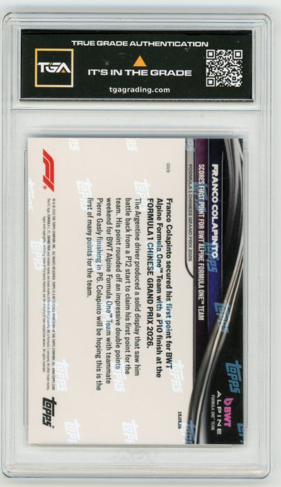 Franco Colapinto #19 2026 Topps Now F1 Graded TGA 10 Flawless Black Label
