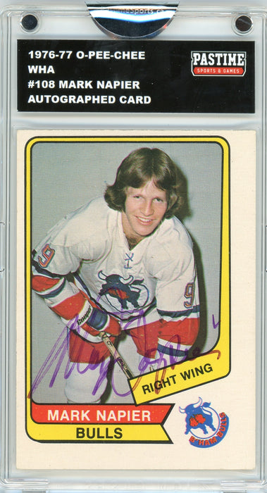 Mark Napier #108 1976/77 O-Pee-Chee WHA Hockey Autographed Card Encased in Magpro
