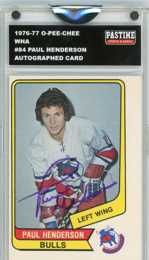 Paul Henderson #84 1976/77 O-Pee-Chee WHA Hockey Autographed Card in Magpro
