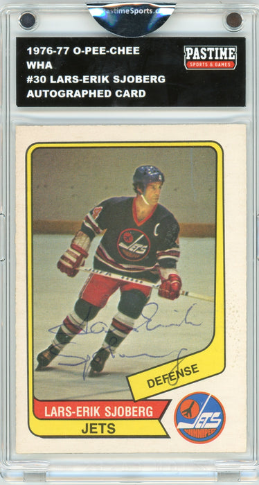 Lars-Erik Sjoberg #30 1976/77 O-Pee-Chee WHA Hockey Autographed Card Encased in Magpro