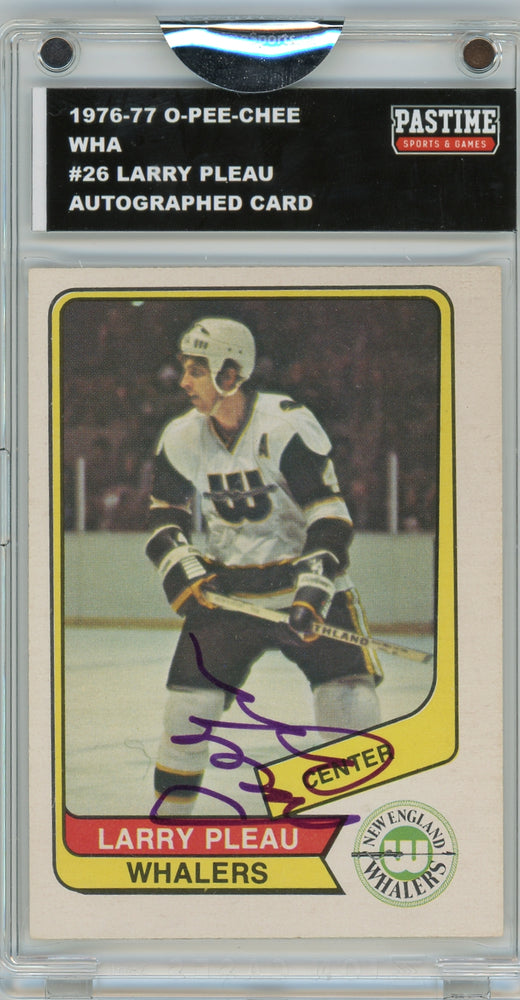 Larry Pleau #26 1976/77 O-Pee-Chee WHA Hockey Autographed Card Encased in Magpro