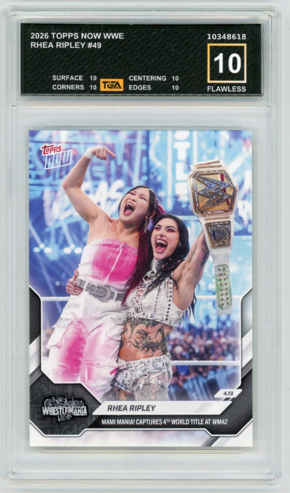 Rhea Ripley #49 2026 Topps Now WWE Graded TGA 10 Flawless Black Label