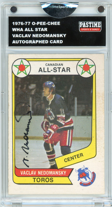 Vaclav Nedomansky 1976/77 O-Pee-Chee WHA All Star Hockey Autographed Card Encased in Magpro