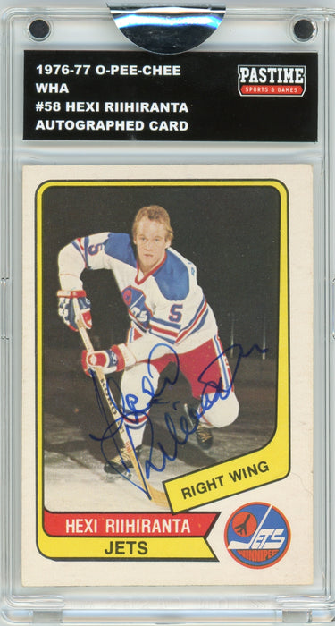 Hexi Riihiranta #58 1976/77 O-Pee-Chee WHA Hockey Autographed Card Encased in Magpro