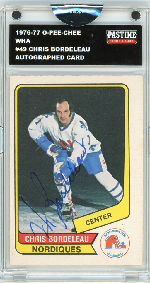 Chris Bordeleau #49 1976/77 O-Pee-Chee WHA Hockey Autographed Card in Magpro