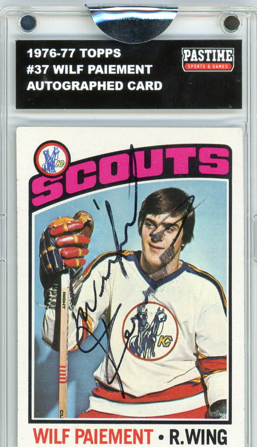 Wilf Paiement #37 1976/77 Topps Hockey Autographed Card Encased in Magpro