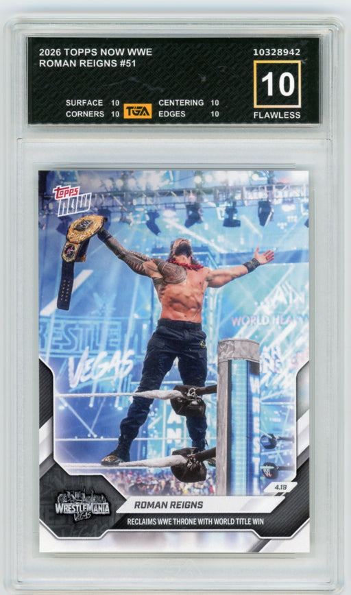 Roman Reigns #51 2026 Topps Now WWE Graded TGA 10 Flawless Black Label
