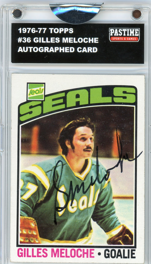 Gilles Meloche #36 1976/77 Topps Hockey Autographed Card Encased in Magpro