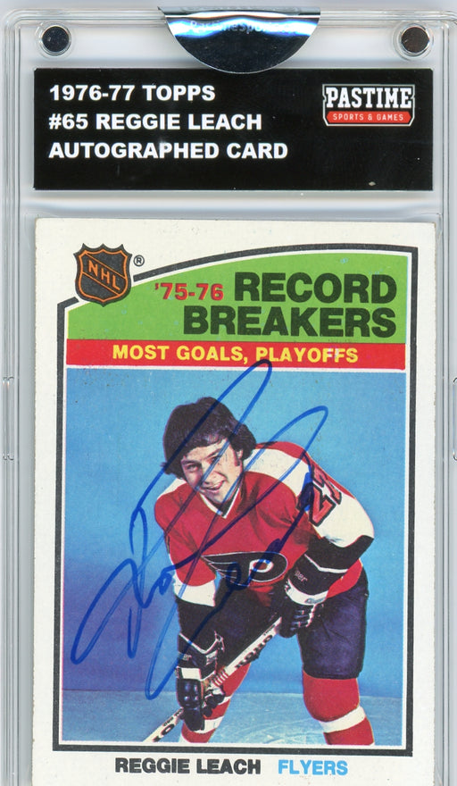 Reggie Leach #65 1976/77 Topps Hockey Autographed Card Encased in Magpro