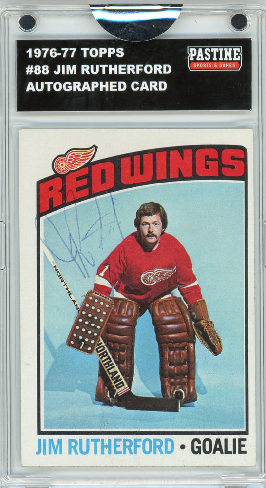 Jim Rutherford #88 1976/77 Topps Hockey Autographed Card Encased in Magpro