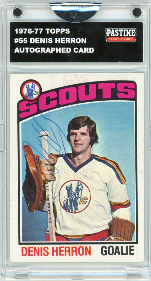 Denis Herron #55 1976/77 Topps Hockey Autographed Card Encased in Magpro