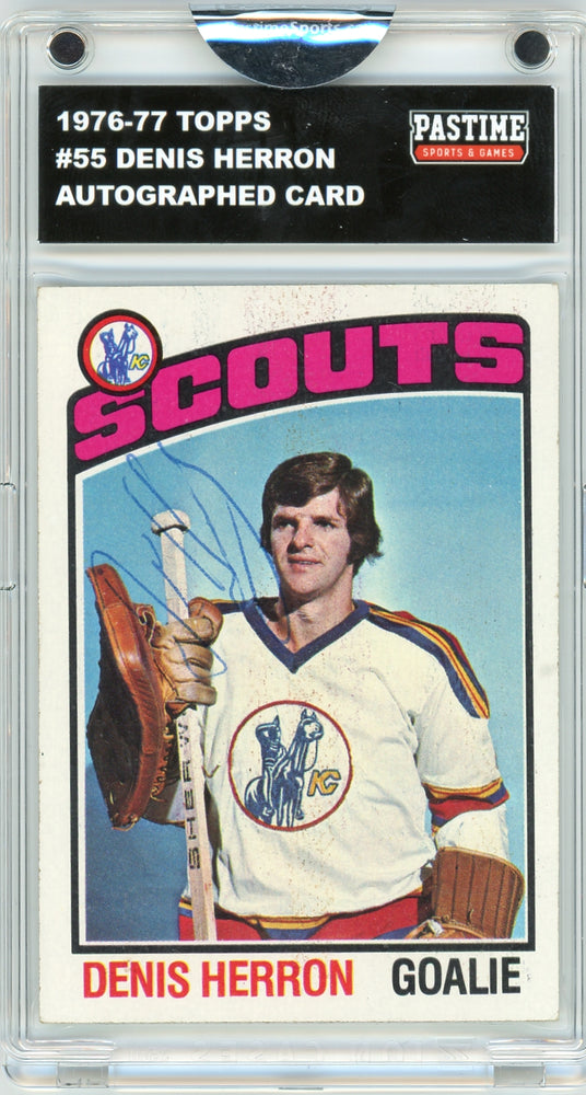 Denis Herron #55 1976/77 Topps Hockey Autographed Card Encased in Magpro