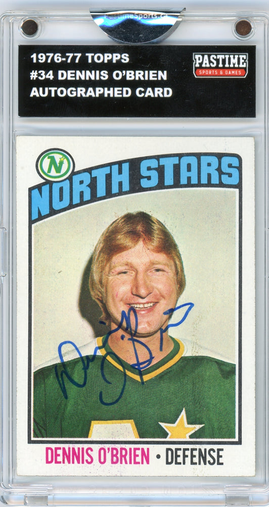 Dennis O'Brien #34 1976/77 Topps Hockey Autographed Card Encased in Magpro