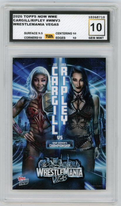 Jade Cargill/Rhea Ripley #WMV3 2026 Topps Now WWE Graded TGA 10 Gem Mint