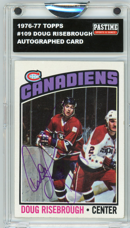Doug Risebrough #109 1976/77 Topps Hockey Autographed Card Encased in Magpro