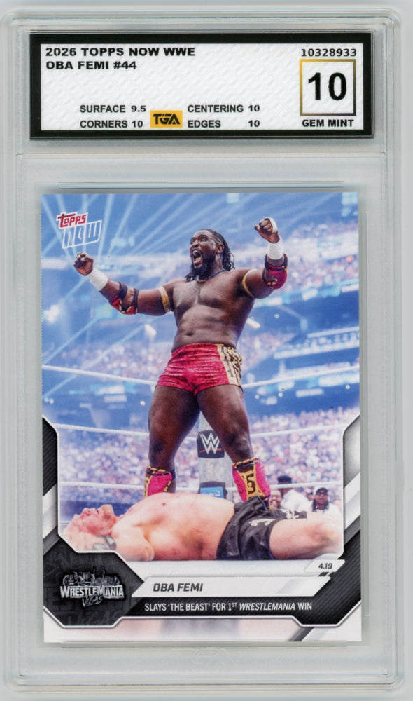 Oba Femi #44 2026 Topps Now WWE Graded TGA 10 Gem Mint