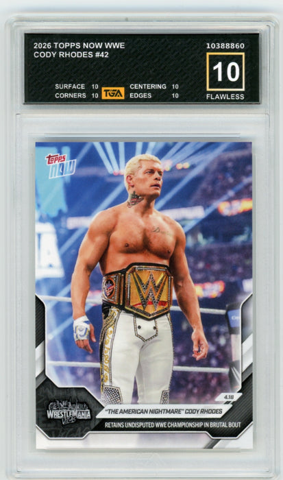 Cody Rhodes #42 2026 Topps Now WWE Graded TGA 10 Flawless Black Label