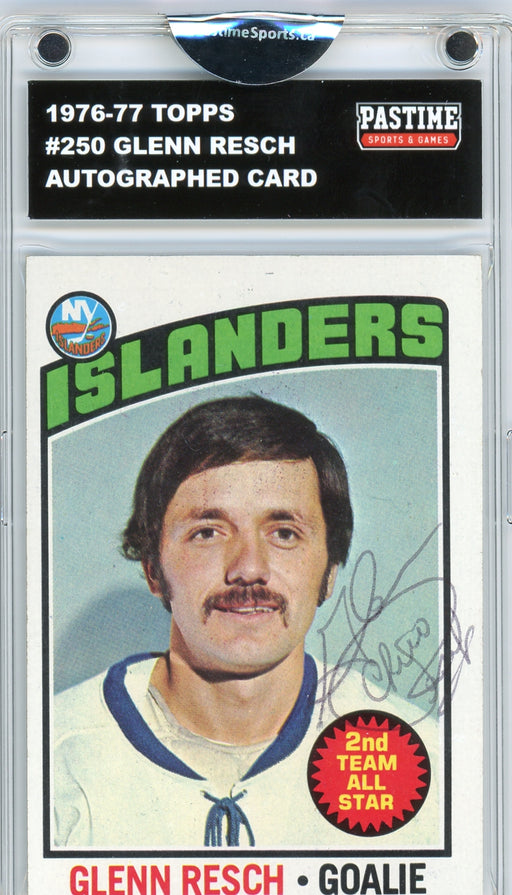 Glenn Resch #250 1976/77 Topps Hockey Autographed Card Encased in Magpro