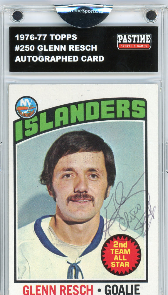 Glenn Resch #250 1976/77 Topps Hockey Autographed Card Encased in Magpro