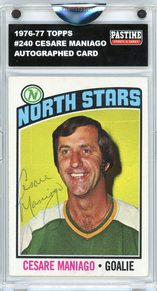 Cesare Maniago #240 1976/77 Topps Hockey Autographed Card Encased in Magpro