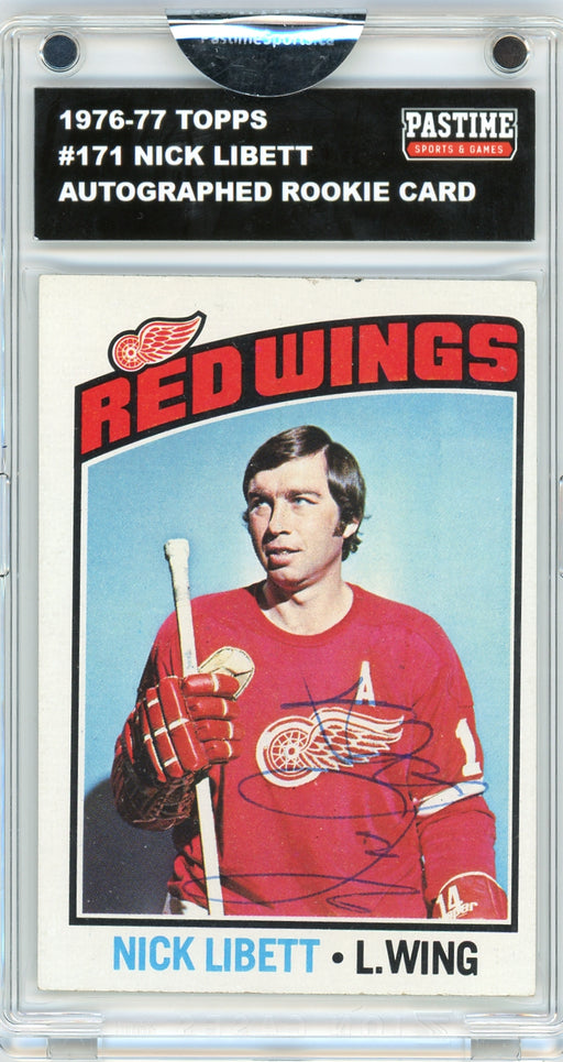 Nick Libett #171 1976/77 Topps Hockey Autographed Card Encased in Magpro