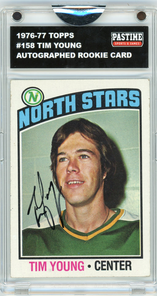 Tim Young #158 1976/77 Topps Hockey Autographed Card Encased in Magpro