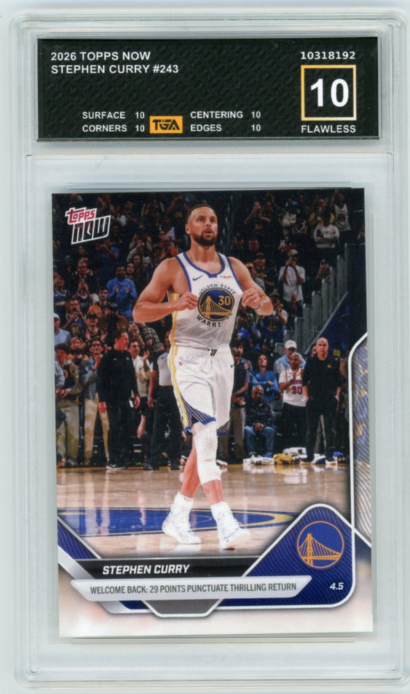 Stephen Curry #243 2026 Topps Now NBA Graded TGA 10 Flawless Black Label