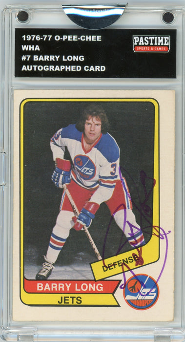 Barry Long #7 1976/77 O-Pee-Chee WHA Hockey Autographed Card Encased in Magpro