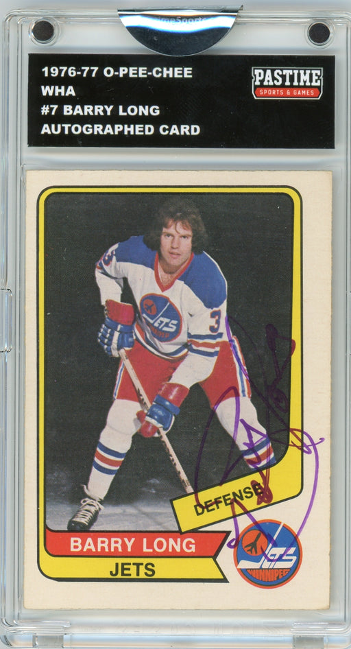 Barry Long #7 1976/77 O-Pee-Chee WHA Hockey Autographed Card Encased in Magpro