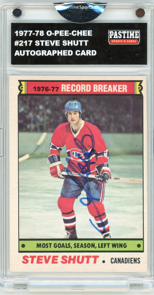 Steve Shutt #217 1977/78 O-Pee-Chee Hockey Autographed Card Encased in Magpro - Pastime Sports & Games