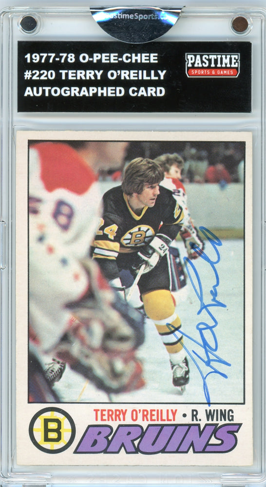 Terry O'Reilly #220 1977/78 O-Pee-Chee Hockey Autographed Card Encased in Magpro - Pastime Sports & Games