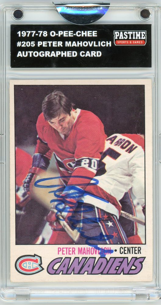 Peter Mahovlich #205 1977/78 O-Pee-Chee Hockey Autographed Card Encased in Magpro - Pastime Sports & Games