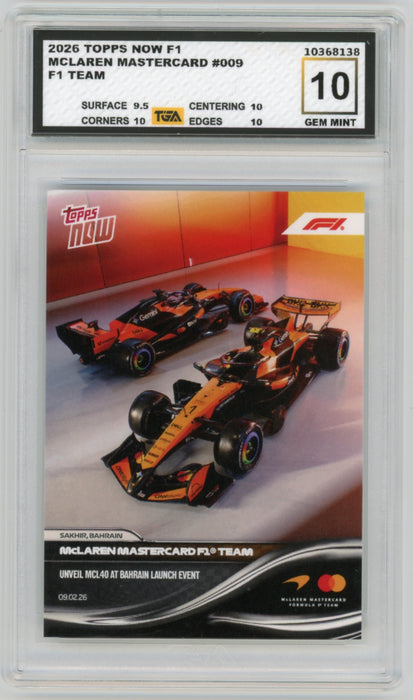 McLaren Mastercard #009 2026 Topps Now F1 Graded TGA 10 Gem Mint