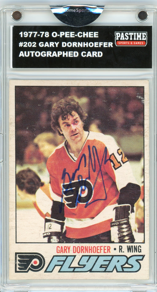 Gary Dornhoefer #202 1977/78 O-Pee-Chee Hockey Autographed Card Encased in Magpro - Pastime Sports & Games