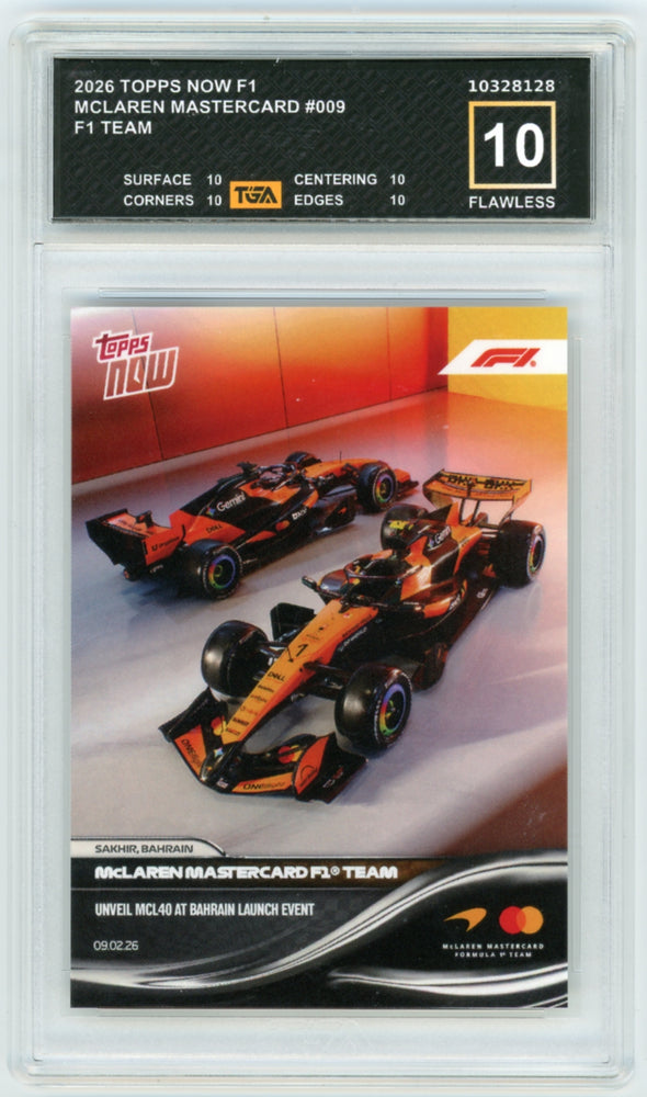 McLaren Mastercard #009 2026 Topps Now F1 Graded TGA 10 Flawless Black Label