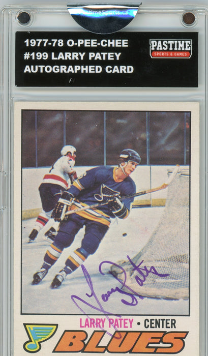 Larry Patey #199 1977/78 O-Pee-Chee Hockey Autographed Card Encased in Magpro - Pastime Sports & Games