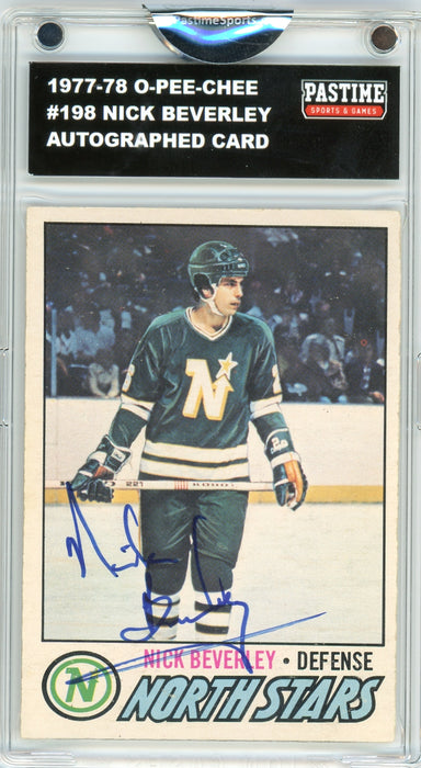 Nick Beverly #198 1977/78 O-Pee-Chee Hockey Autographed Card Encased in Magpro - Pastime Sports & Games