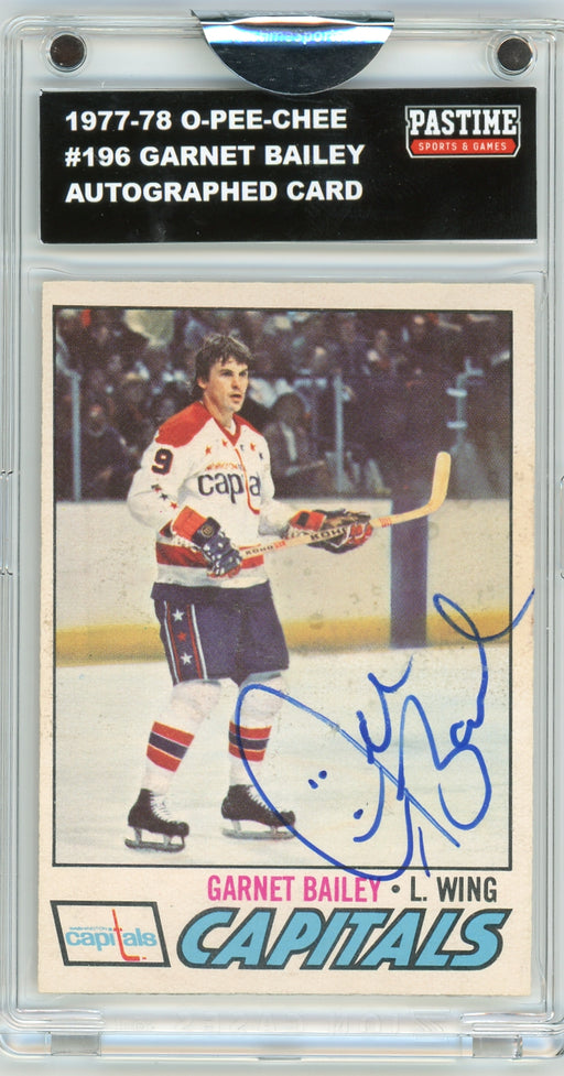 Garnet Bailey #196 1977/78 O-Pee-Chee Hockey Autographed Card Encased in Magpro - Pastime Sports & Games