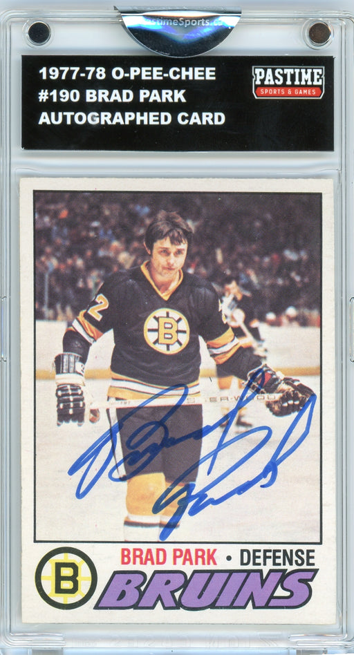 Brad Park #190 1977/78 O-Pee-Chee Hockey Autographed Card Encased in Magpro - Pastime Sports & Games