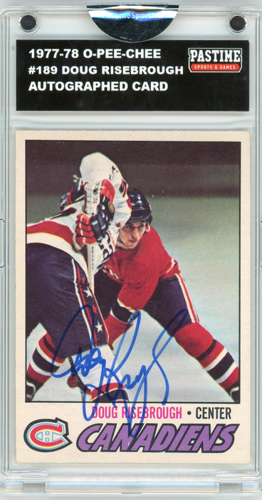 Doug Risebrough #189 1977/78 O-Pee-Chee Hockey Autographed Card Encased in Magpro - Pastime Sports & Games