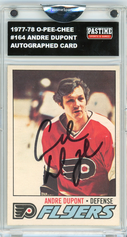 Andre Dupont #164 1977/78 O-Pee-Chee Hockey Autographed Card Encased in Magpro - Pastime Sports & Games