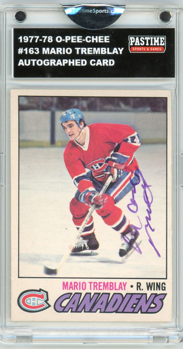 Mario Tremblay #163 1977/78 O-Pee-Chee Hockey Autographed Card Encased in Magpro - Pastime Sports & Games
