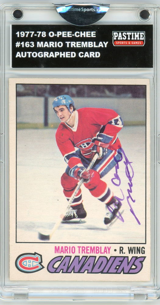 Mario Tremblay #163 1977/78 O-Pee-Chee Hockey Autographed Card Encased in Magpro - Pastime Sports & Games
